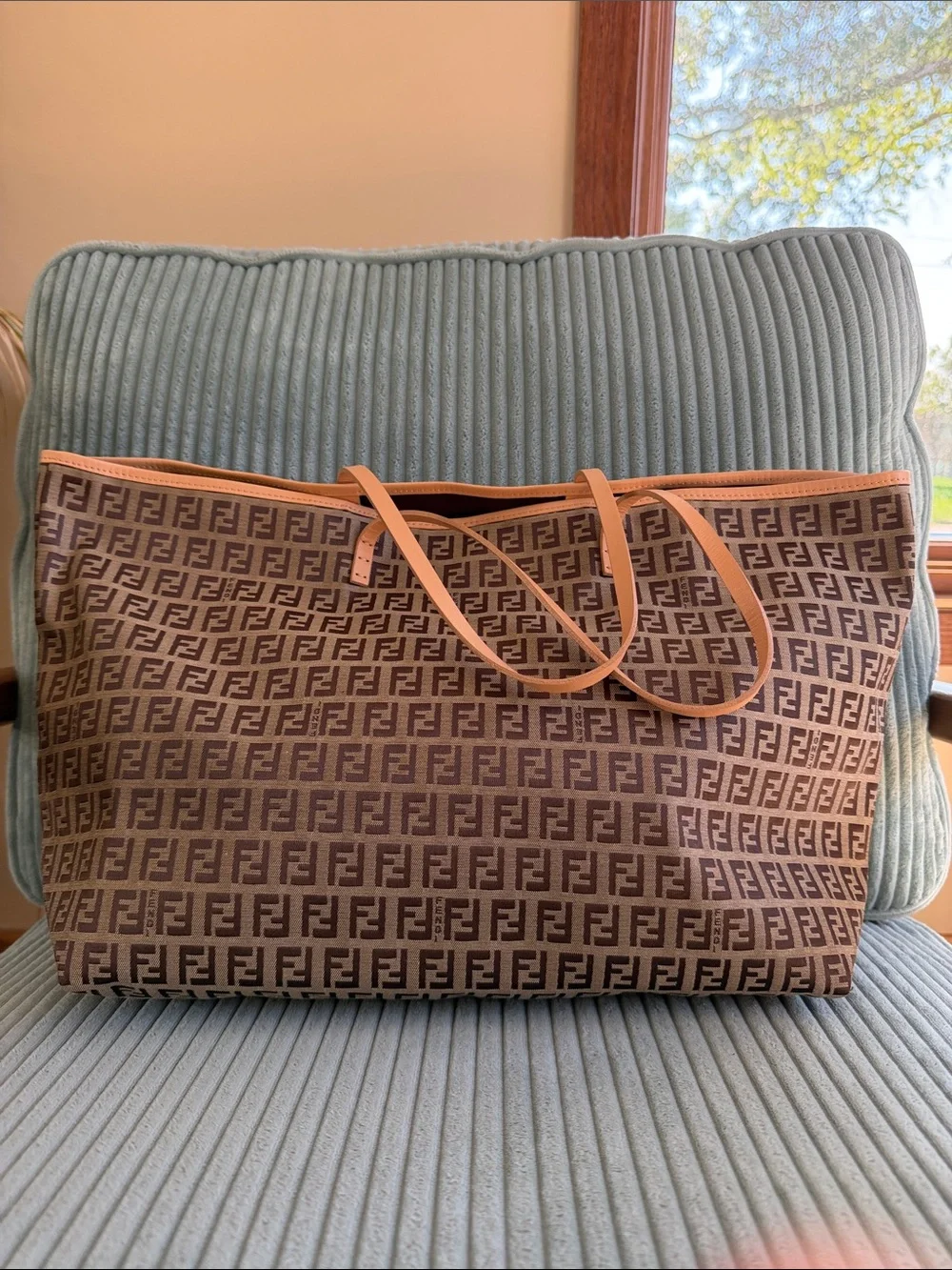 Fendi Brown FF Logo Tote with Inside Pouch